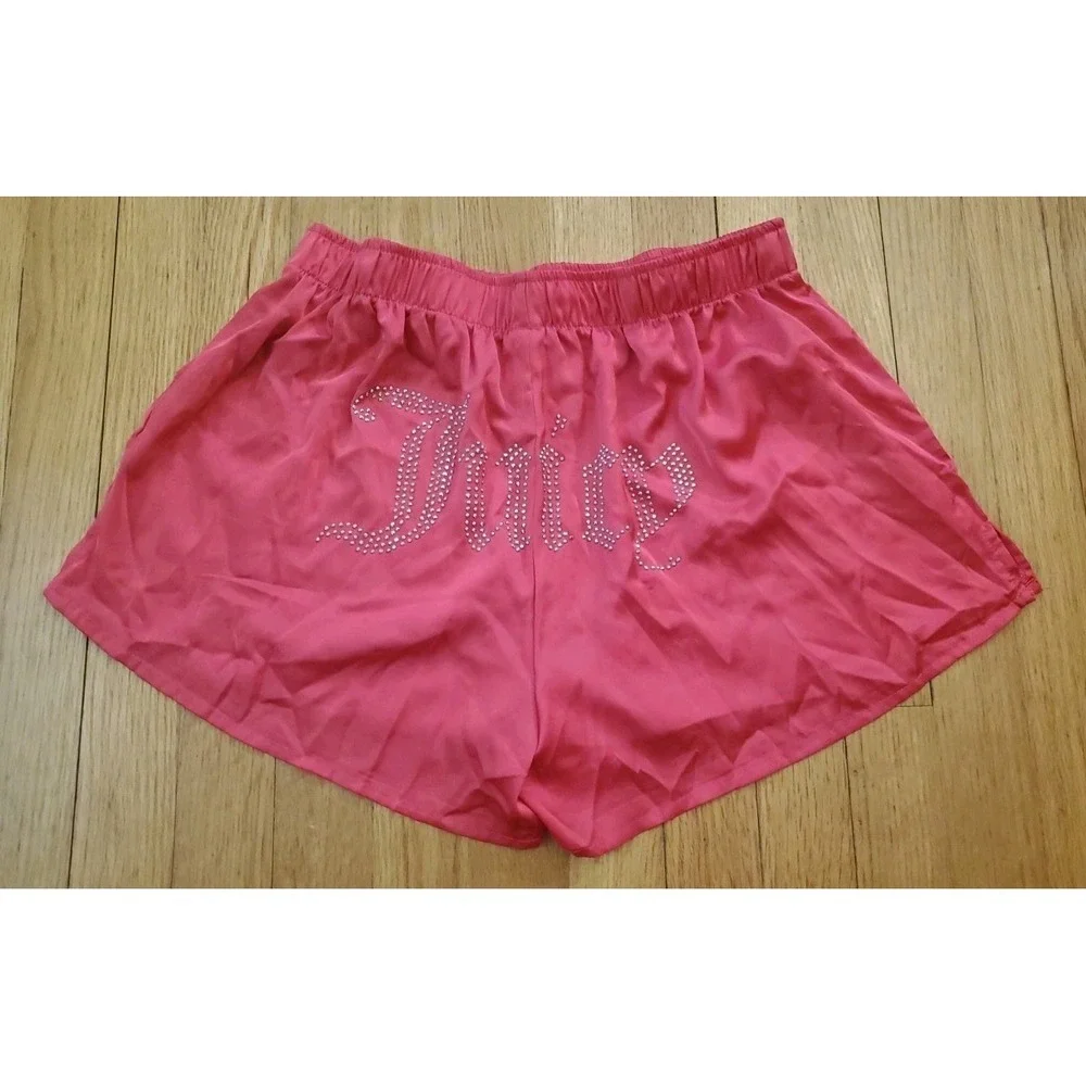 Juicy Couture Pink Satin Sleep Shorts Sz Large Rhinestone Logo On Back Lounge‎